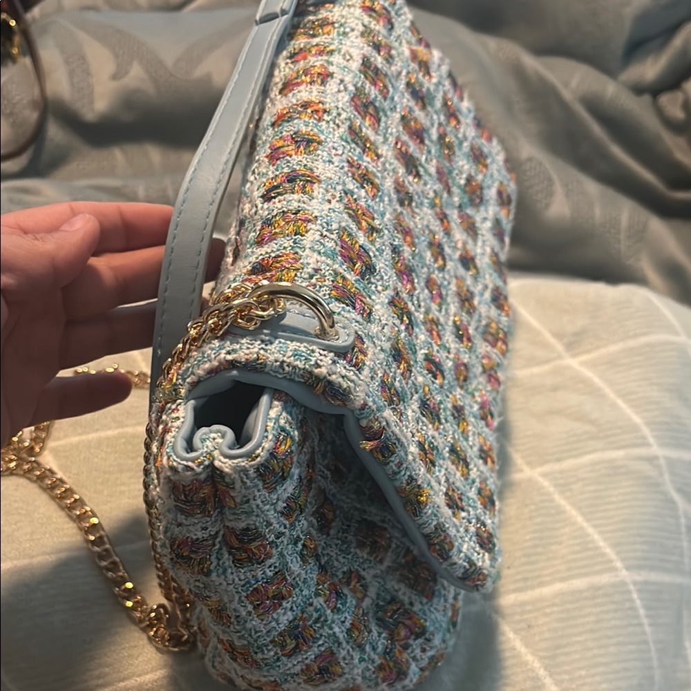 Urban Expressions Blue and Gold Tweed Shoulder Bag- Chanel Inspo - Picture 4 of 7